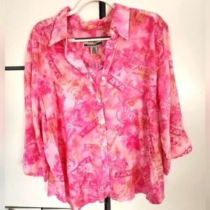 Sunset Cove Blouse 3 X Lightweight  Print Button-Up Shirt.pit To Pit 27"